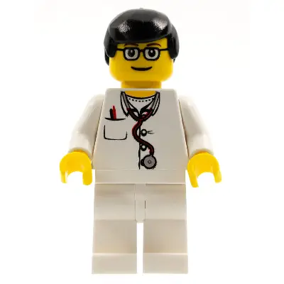  Doctor - Lab Coat, Stethoscope and Thermometer, White Legs, Black Male Hair, Glasses