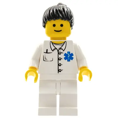  Doctor - EMT Star of Life Button Shirt, White Legs, Black Ponytail Hair