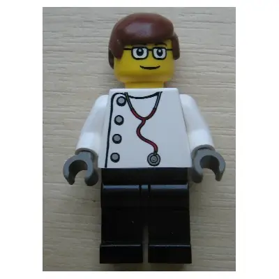  Doctor - Stethoscope with 4 Side Buttons, Black Legs, Glasses, Reddish Brown Male Hair