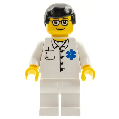  Doctor - EMT Star of Life Button Shirt, White Legs, Black Male Hair, Glasses