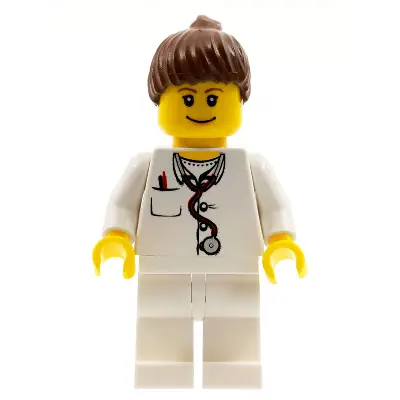  Doctor - Lab Coat, Stethoscope and Thermometer, White Legs, Reddish Brown Female Ponytail Hair