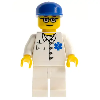  Doctor - EMT Star of Life Button Shirt, White Legs, Blue Cap, Glasses