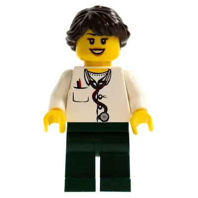  Doctor - Lab Coat, Stethoscope and Thermometer, Dark Green Legs, Long French Braided Female Hair