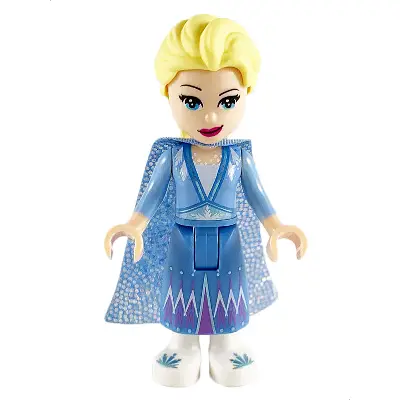  Elsa - Glitter Cape with Two Tails, Medium Blue Skirt with White Shoes, Lopsided Grin