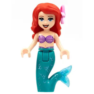  Ariel, Mermaid (Light Nougat) - Medium Lavender Shell Bra Top, Dark Turquoise Tail, Medium Blue Eyes, Bright Pink Flower