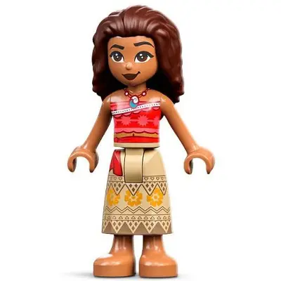  Moana (Medium Nougat) - Mini Doll, Coral and Red Strapless Top, Tan Long Skirt with Bright Light Orange Flowers, Dark Brown Hair