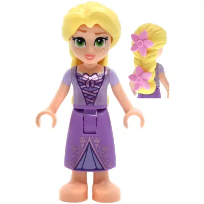  Rapunzel - Mini Doll, 2 Bright Pink Flowers, Metallic Pink Laced Dress