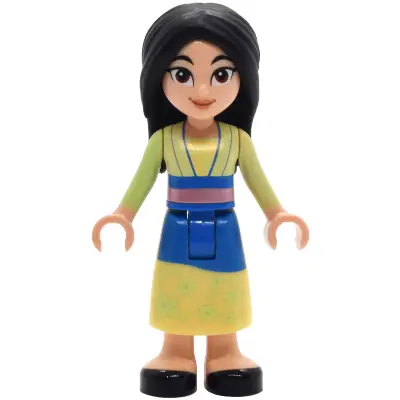  Mulan - Yellowish Green and Bright Light Yellow Robe, Black Shoes, Wide Grin with Corner Indents