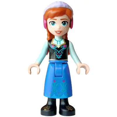  Anna - Blue Skirt, Black Boots and Black Top, Light Aqua Sleeves, Wide Smile, Coral Lips