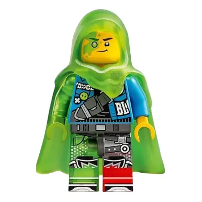  Mateo - Dark Azure Jacket, Trans-Bright Green Cape with Hood