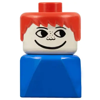  Duplo 2 x 2 x 2 Figure Brick Early, Male on Blue Base, Red Hair, Freckles