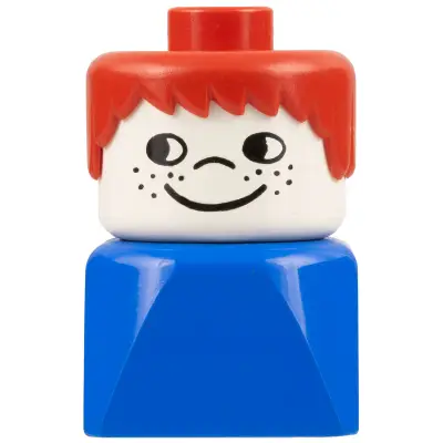  Duplo 2 x 2 x 2 Figure Brick Early, Male on Blue Base, Red Hair, Cheek Freckles