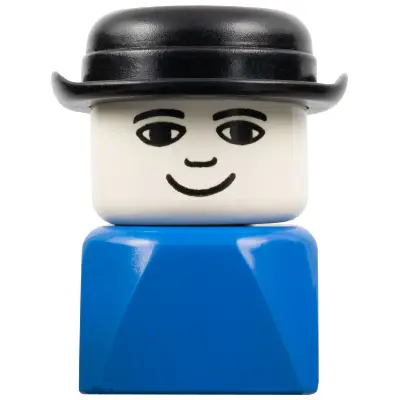  Duplo 2 x 2 x 2 Figure Brick Early, Male on Blue Base, Bowler Hat