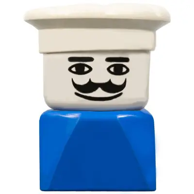  Duplo 2 x 2 x 2 Figure Brick Early, Male on Blue Base, Chef Hat, Moustache