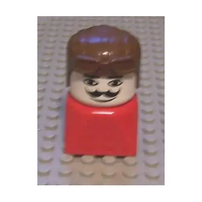  Duplo 2 x 2 x 2 Figure Brick Early, Male on Red Base, Brown Aviator Hat, Moustache