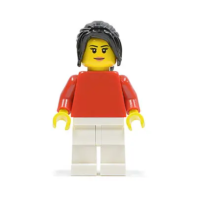  Plain Red Torso, White Legs, Black Hair Ponytail Long with Side Bangs