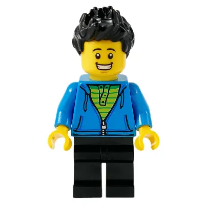  Male with Black Spiked Hair, Dark Azure Hoodie, Lime Shirt, and Black Legs