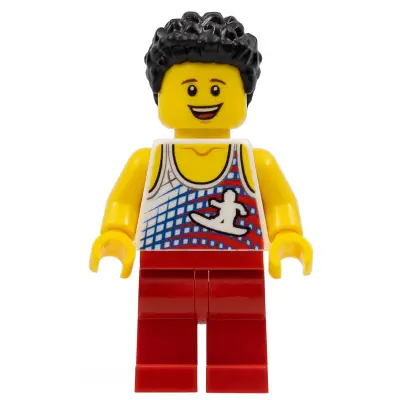  Male, Tank Top with Surfer Silhouette, Red Legs, Black Hair