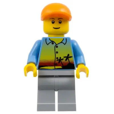  Man - Sunset and Palm Trees Shirt, Light Bluish Gray Legs, Orange Cap