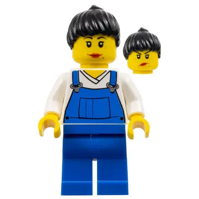  Dock Worker - Female, Blue Overalls, Black Ponytail