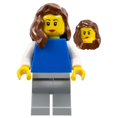  Woman - Plain Blue Torso with White Arms, Light Bluish Gray Legs, Long Reddish Brown Hair