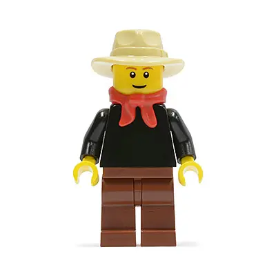  Gold Prospector - Male, Black Torso, Reddish Brown Legs, Tan Fedora Hat, Red Bandana, Reddish Brown Eyebrows