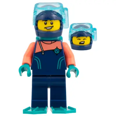  Arctic Explorer Diver - Dark Blue Wetsuit with Coral Sleeves, Dark Turquoise Tank and Flippers, Dark Blue Helmet