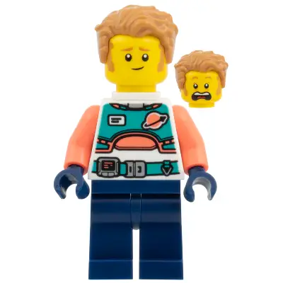  Astronaut - Spacesuit with Dark Blue Legs, Coral Arms, Medium Nougat Hair