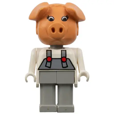 Fabuland Pig - Patricia Piglet (Pat), Light Gray Legs / Overalls, White Top