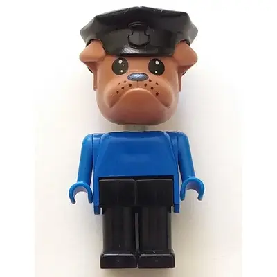  Fabuland Bulldog - Bertie Bulldog (Police Chief), Brown Head, Black Police Hat
