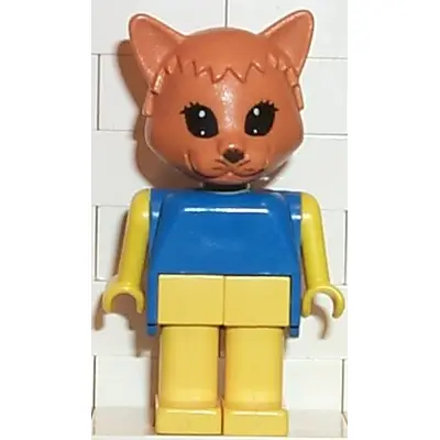 Fabuland Cat - Charlie Cat, Brown Head, Yellow Legs and Arms, Blue Top