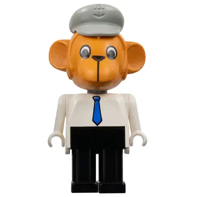 Fabuland Monkey - Mike Monkey (Chauffeur), Brown Head, Blue Tie, Light Gray Hat