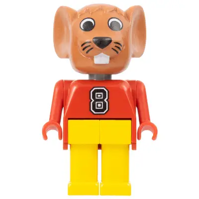  Fabuland Mouse - Maximillian Mouse (Max), Brown Head, Red Top with Number 8