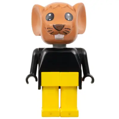  Fabuland Mouse - Michael Mouse (Moe), Brown Head, Yellow Legs, Black Top