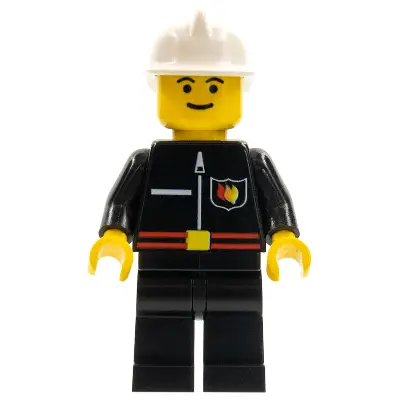  Fire - Flame Badge and Straight Line, Black Legs, White Fire Helmet