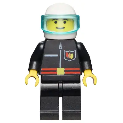  Fire - Flame Badge and Straight Line, Black Legs, White Helmet, Trans-Light Blue Visor