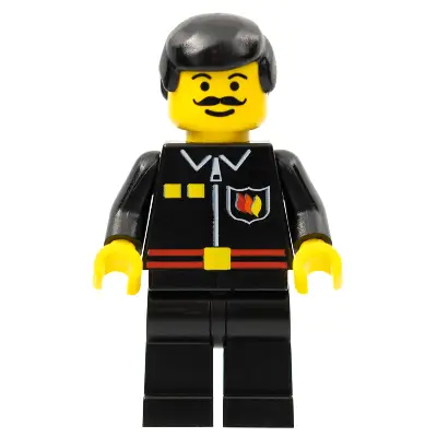  Fire - Flame Badge and 2 Buttons, Black Legs, Black Male Hair