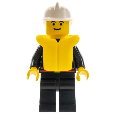  Fire - Flame Badge and Straight Line, Black Legs, White Fire Helmet, Life Jacket