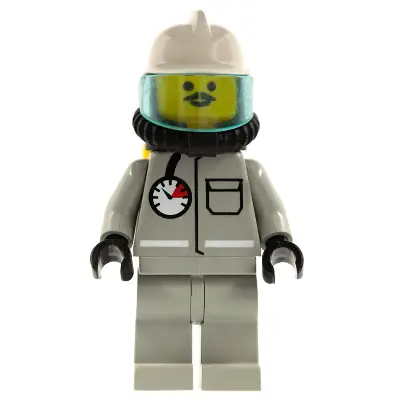  Fire - Air Gauge and Pocket, Light Gray Legs, White Fire Helmet, Breathing Hose, Yellow Air Tanks
