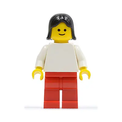  Plain White Torso with White Arms, Red Legs, Black Female Hair