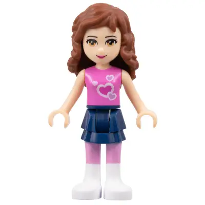  Friends Olivia (Light Nougat) - Dark Blue Layered Skirt, Dark Pink Top with Hearts