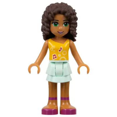  Friends Andrea - Light Aqua Layered Skirt, Bright Light Orange Top with Music Notes