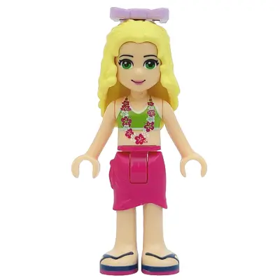  Friends Isabella (Light Nougat) - Lime Bikini Top, Magenta Wrap Skirt, Lavender Bow