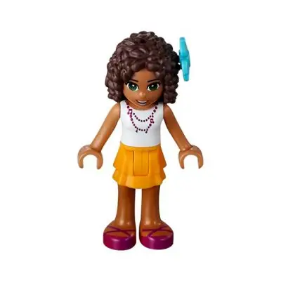  Friends Andrea - Bright Light Orange Layered Skirt, White Top with Necklace with Music Notes, Flower