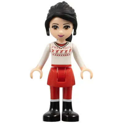  Friends Lily - Red Skirt and Leggings, White Fair Isle Sweater with Moose