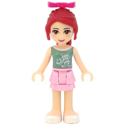  Friends Mia - Bright Pink Layered Skirt, Sand Green Top, Magenta Bow