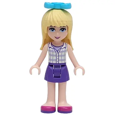  Friends Stephanie - Dark Purple Skirt, White Plaid Button Shirt, Bow