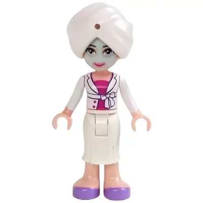  Friends Sophie - White Long Skirt, Magenta Top with White Jacket, White Turban, Light Aqua Mask