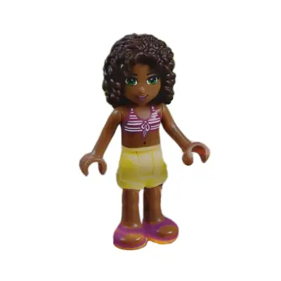  Friends Andrea - Bright Light Yellow Shorts, Magenta and White Striped Bikini Top