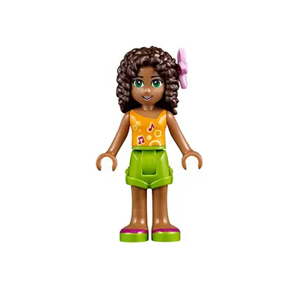  Friends Andrea - Lime Shorts, Bright Light Orange Top with Music Notes, Flower